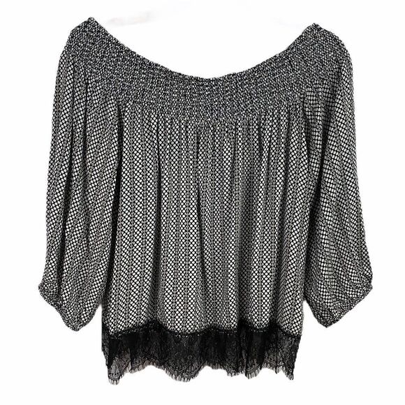 Hazel Haze off shoulder lace bottom blk/white  top - Picture 1 of 13